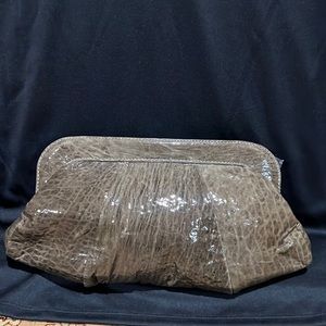 Lauren Merkin gray textured patent leather clutch